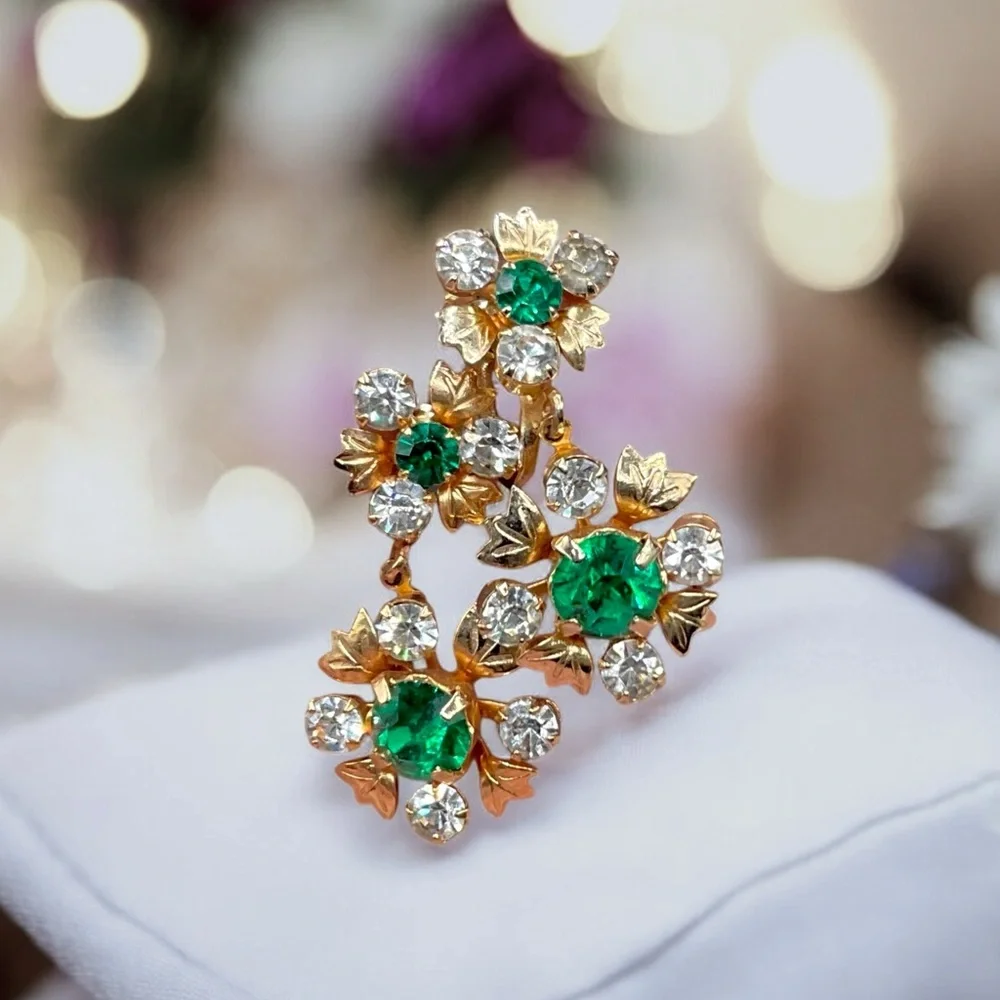 🌺Vintage Gold & Green Rhinestone Jewelry Set - Picture 4 of 9